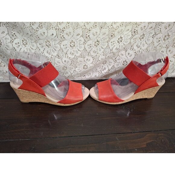 Clarks Laflay Lily Red Leather Cork Wedge SandalsSz. 5.5M - Picture 4 of 9